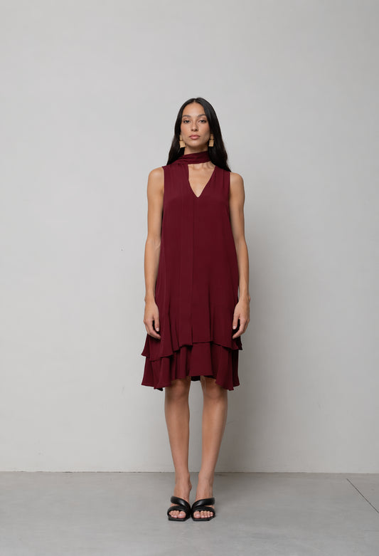 ABITO CORTO IN CREPE DE CHINE CON BALZE RUGGINE KAOS