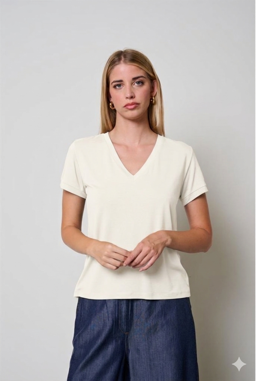 T-SHRIT SCOLLO V PANNA KAOS DAY BY DAY