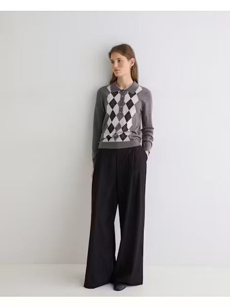 MAGLIA  100% LANA MERINOS ROMBI GRIGIO VERDE 45589-333 YERSE