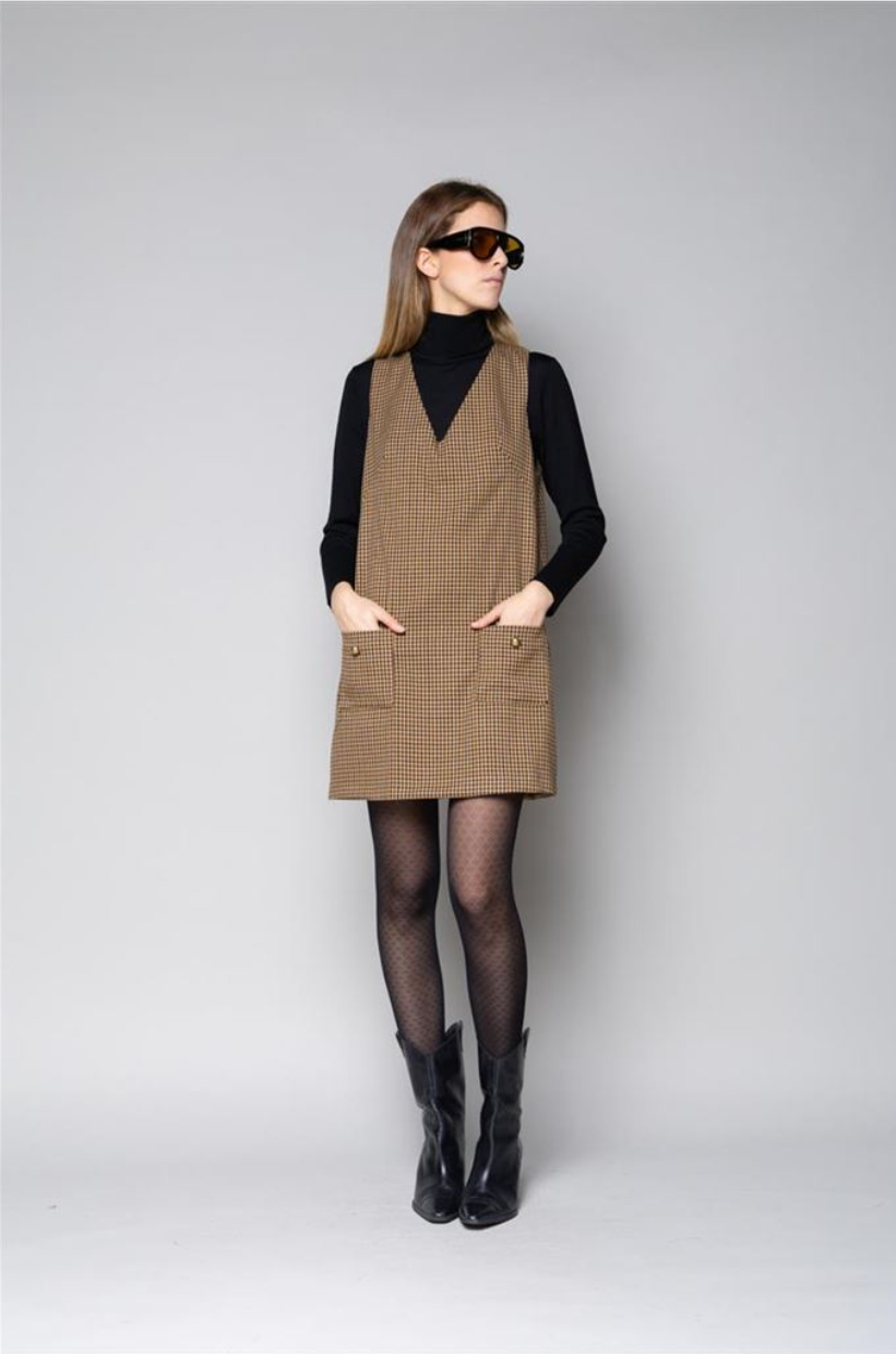 ABITO CORTO SMANICATO MINICHECK CAMEL KAOS