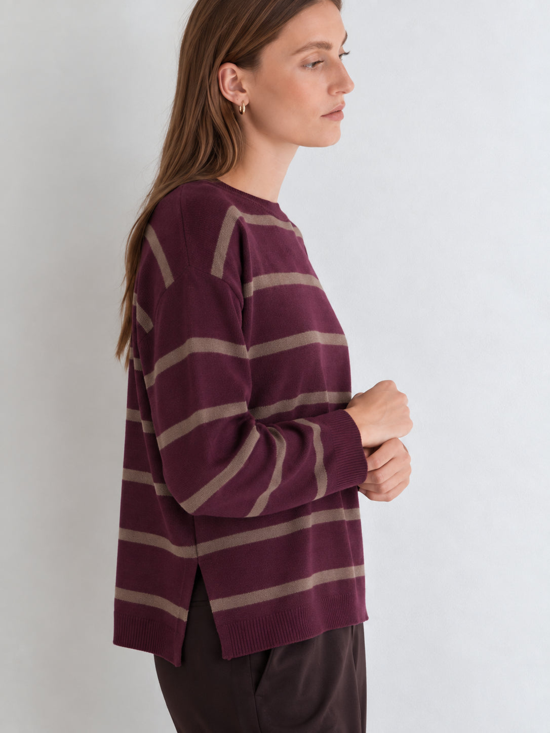 MAGLIONE GIROCOLLO GRANATA A RIGHE 45515-284  YERSE