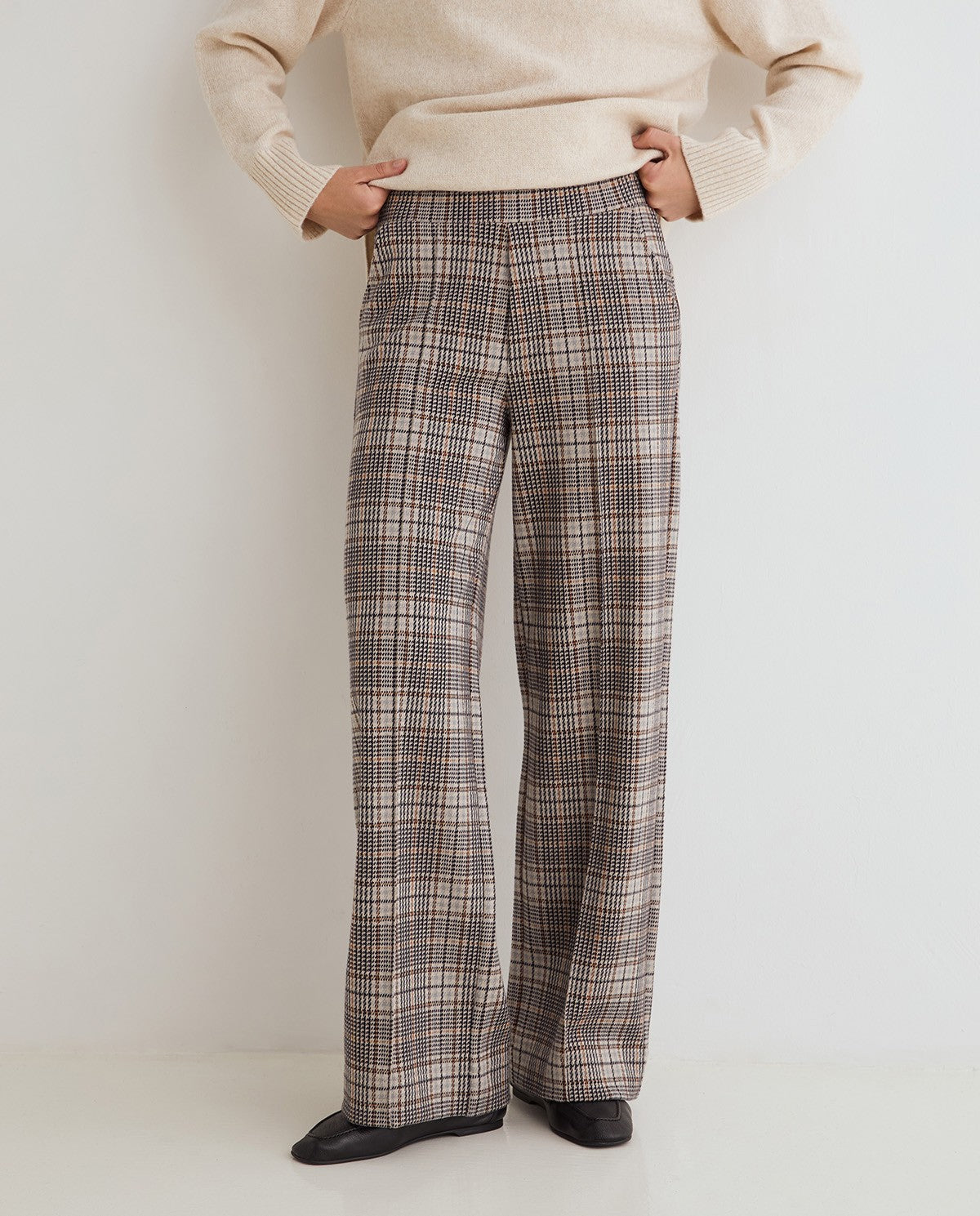 PANTALONE WHDE-LEG CHECKED FANTASIA PRINCIPE DI GALLES BEIGE MARRONE 45422-403 YERSE