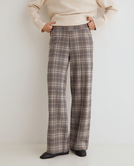 PANTALONE WHDE-LEG CHECKED FANTASIA PRINCIPE DI GALLES BEIGE MARRONE 45422-403 YERSE