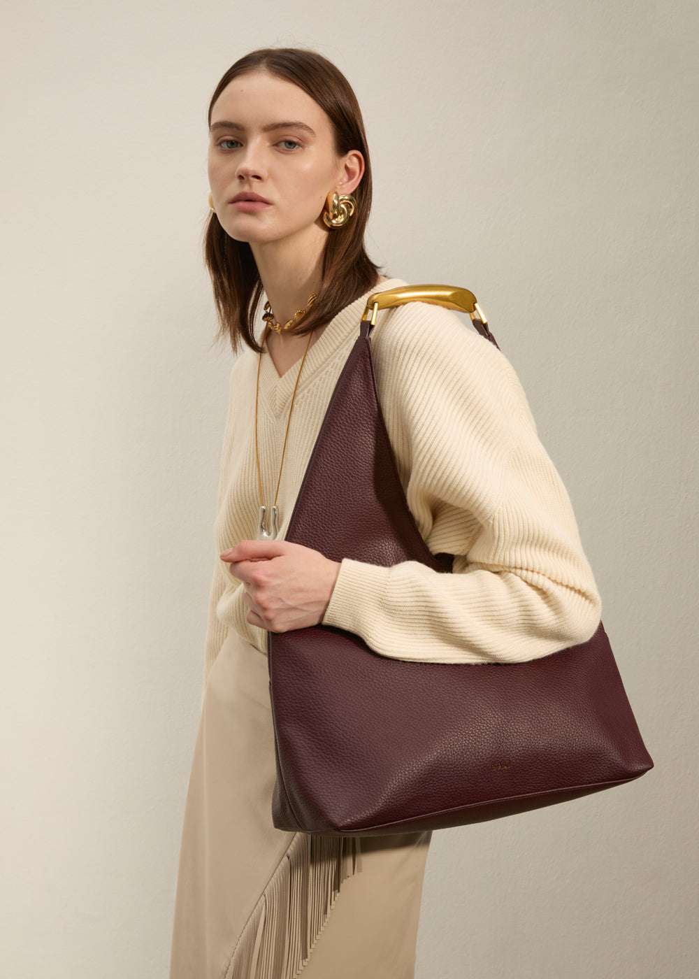 BORSA TISHA A SPALLA MANICO METALLO BORDEAUX NALÌ
