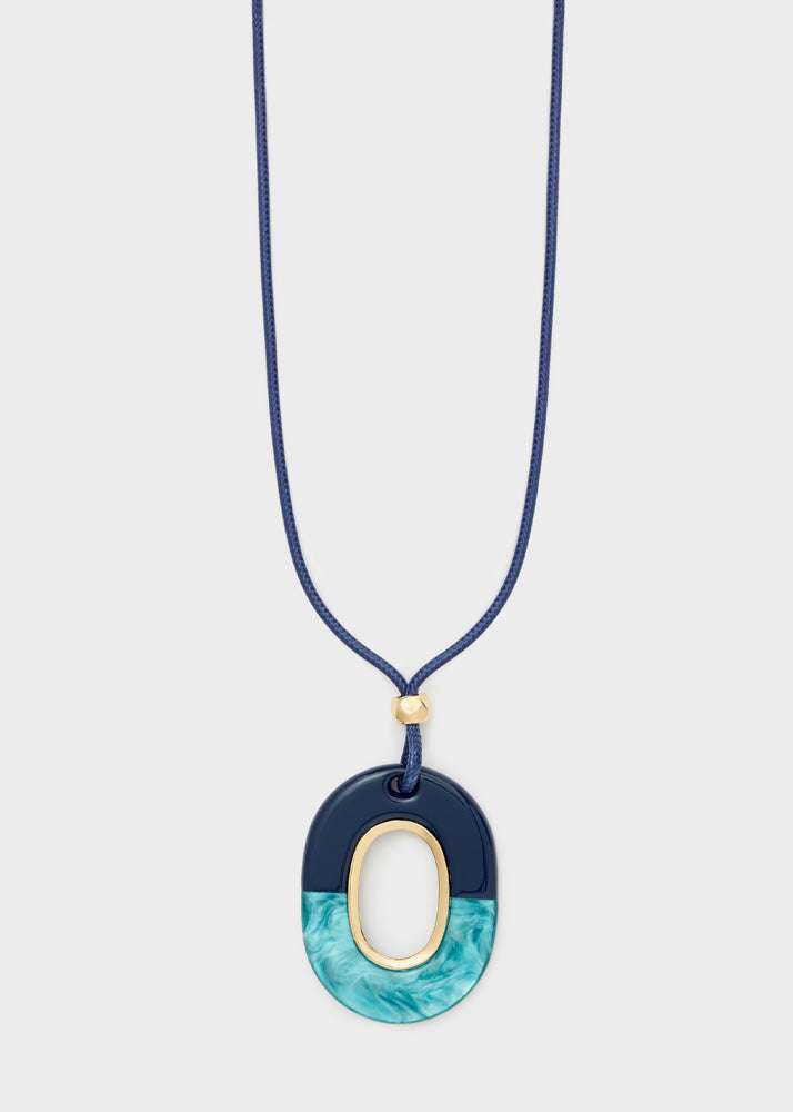 COLLANA VALE PENDENTE OVALE  RESINA BLU NALÍ