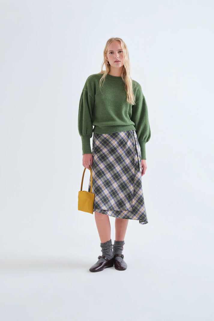 GONNA MIDI 100% COTONE STAMPA CHECK VERDE 63C/11036 COMPANIA FANTASTICA