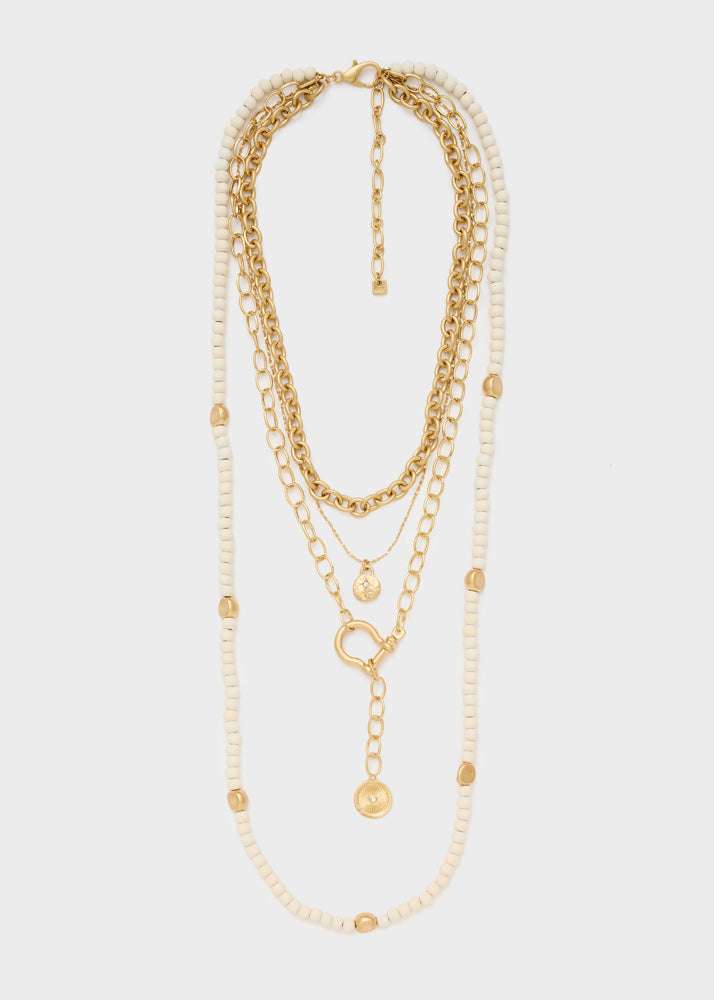 COLLANA LUNGA MULTIFILO SFERE IN LEGNO ORO NALÍ