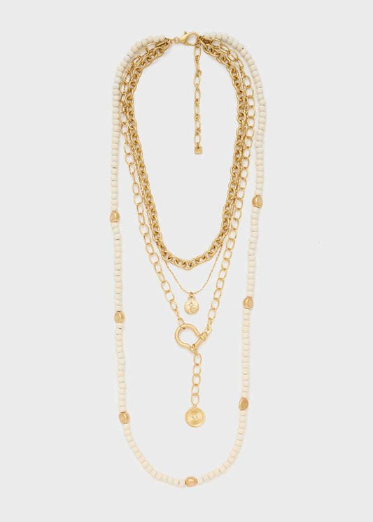 COLLANA LUNGA MULTIFILO SFERE IN LEGNO ORO NALÍ