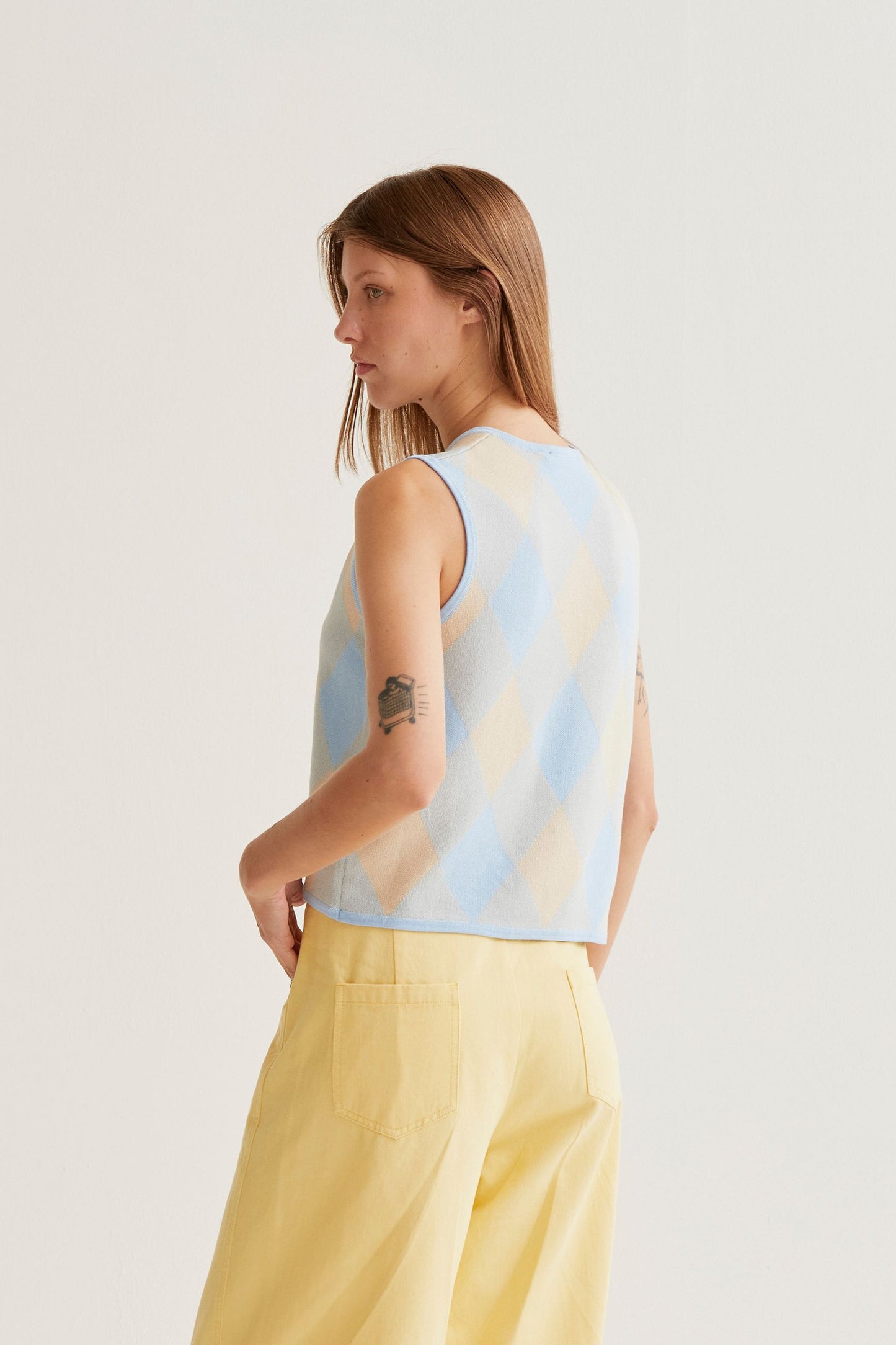 GILET APERTO LOSANGHE AZZURRE BEIGE COMPANIA FANTASTICA