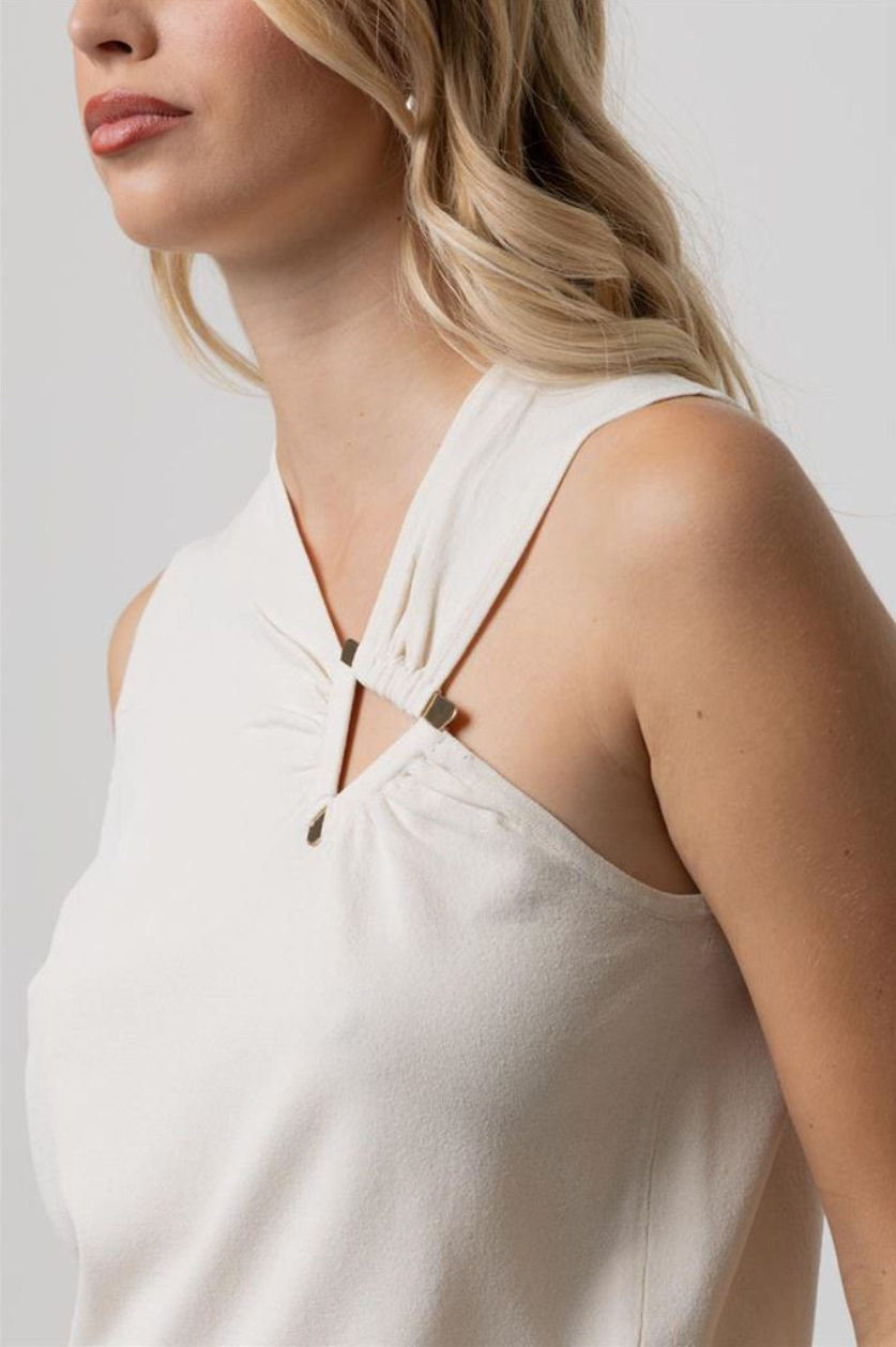TOP ASSIMETRICO ACCESSORIO ORO BURRO KAOS