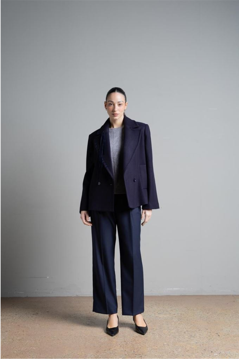 CABAN IN PANNO CON IMPUNTURE IN ECO CAMOSCIO BLU NOTTE ICONA