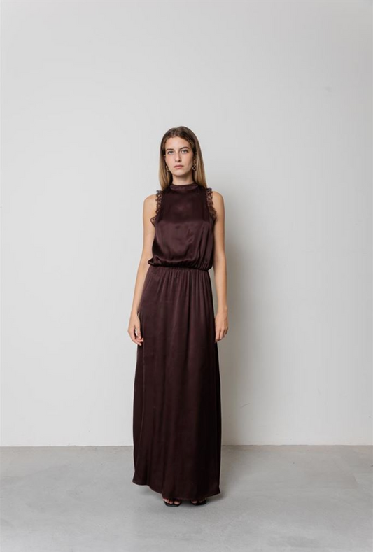 ABITO DI RASO CON SPACCHI CIOCCOLATO KAOS