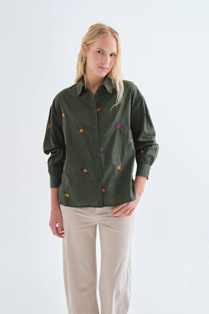 CAMICIA 100% COTONE CON RICAMI VEGETALI 63C/41011 VERDE COMPANIA FANTASTICA