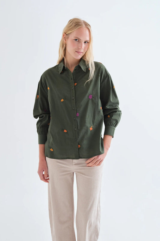 CAMICIA 100% COTONE CON RICAMI VEGETALI 63C/41011 VERDE COMPANIA FANTASTICA