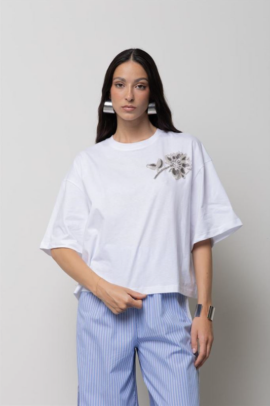 T-SHIRT RICAMO BIANCA KAOS