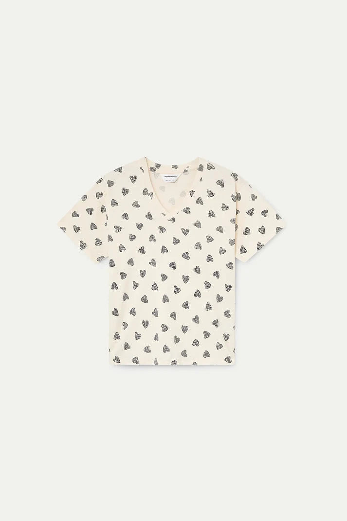 T-SHIRT CON SCOLLA V STAMPA CUORI COMPANIA FANTASTICA