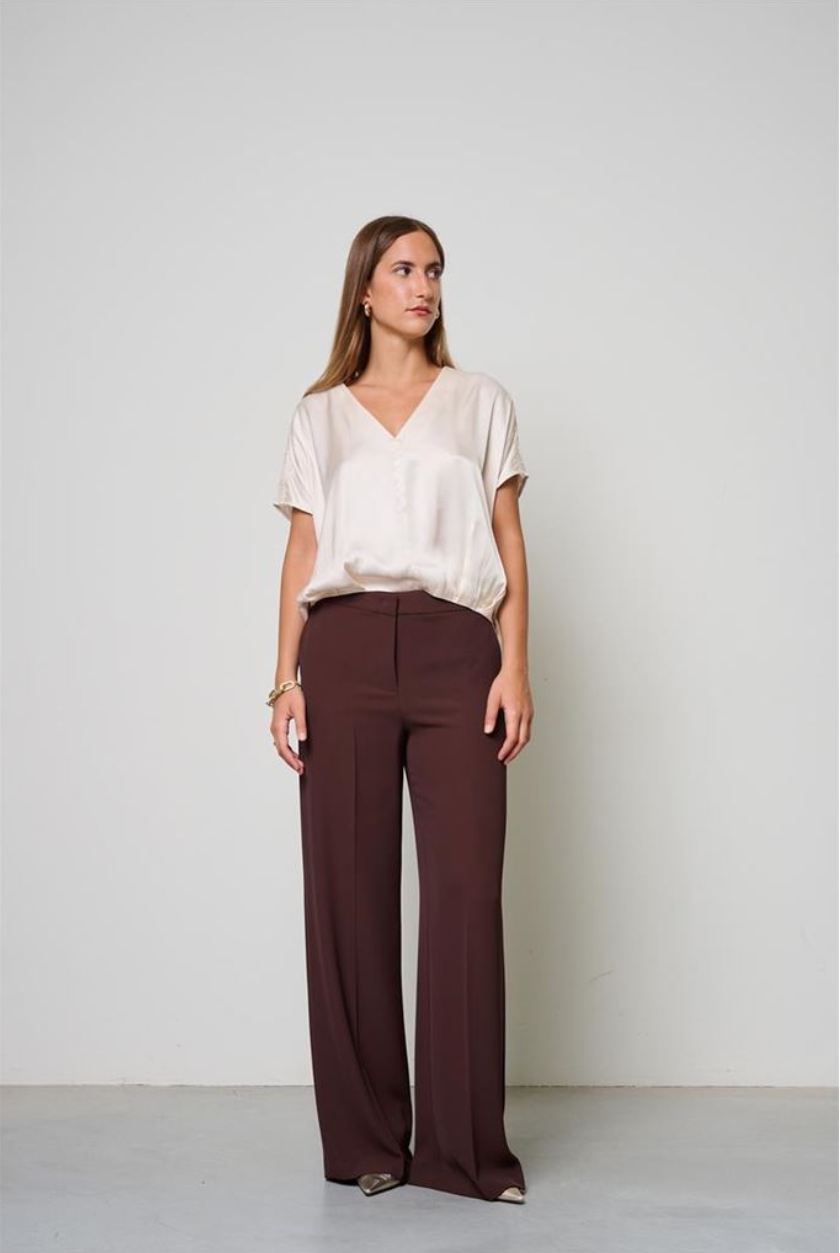 PANTALONI LINEA DRITTA IN TESSUTO TECNICO CIOCCOLATO KAOS