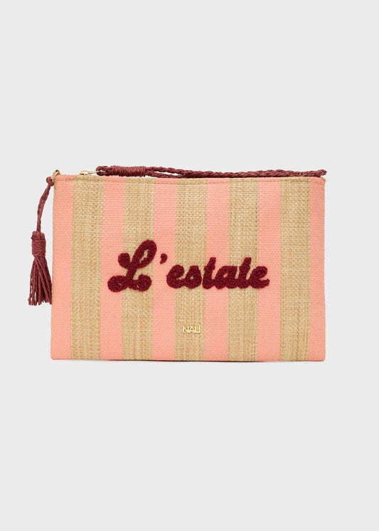 POCHETTE CAPRI IN RAFIA RIGHE ARANCIO NALÌ