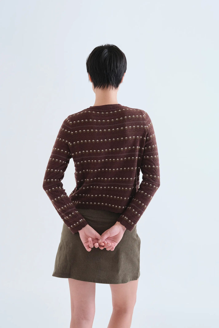 CARDIGAN JACQUARD MARRONE FIORI RICAMATI 63C/10219 COMPANIA FANTASTICA