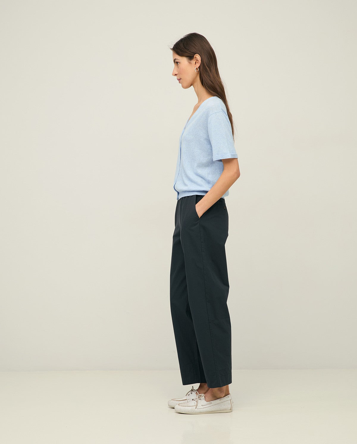 PANTALONI DRITTI IN POPELINE BLU YERSE