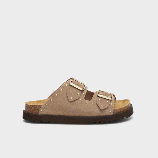 SANDALO BEATRIZ DARK BEIGE BORCHIE ORO SCHOLL