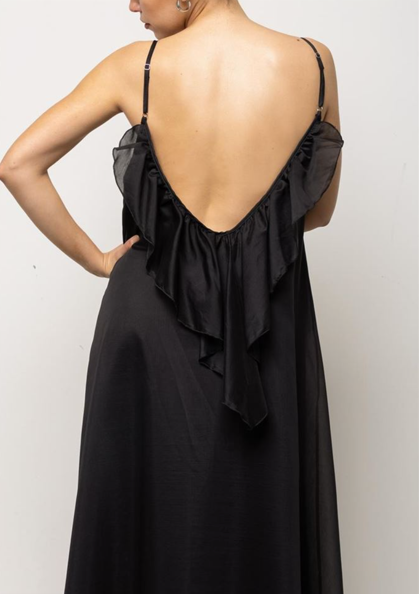 ABITO LUNGO SLIP DRESS IN CHIFFON NERO KAOS JEANS