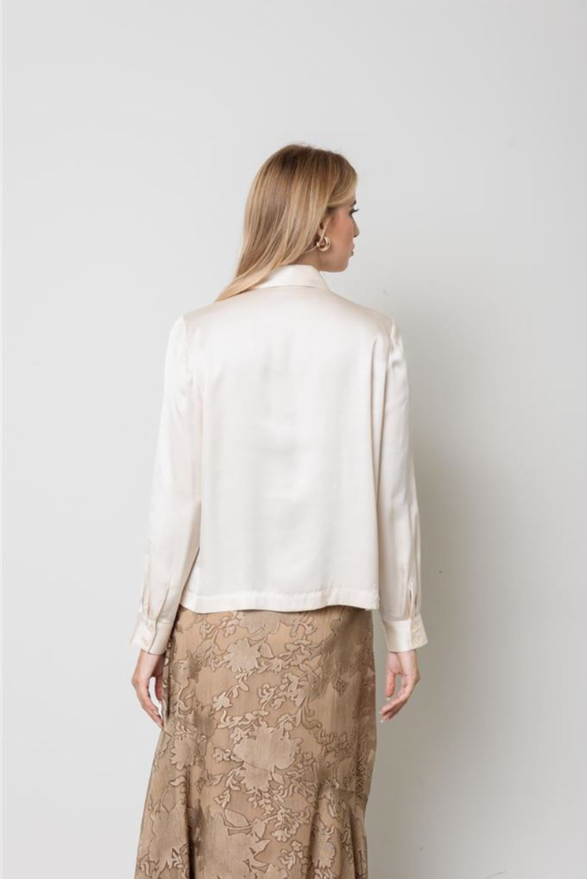 CAMICIA LONG BACK CON SPACCHI DI RASO BURRO KAOS