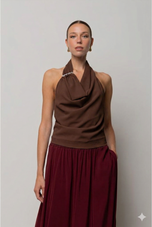 TOP CON ACCESSORIO PIERCING CIOCCOLATO KAOS