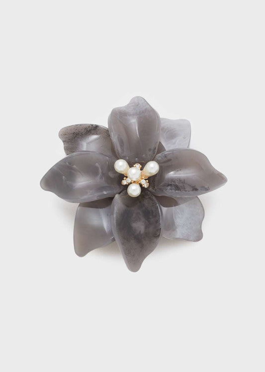 SPILLA FLOWER IN RESINA+PERLE GRIGIO NALÌ