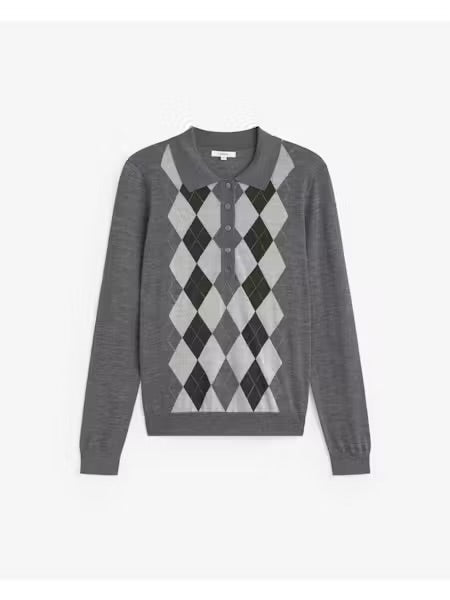 MAGLIA  100% LANA MERINOS ROMBI GRIGIO VERDE 45589-333 YERSE