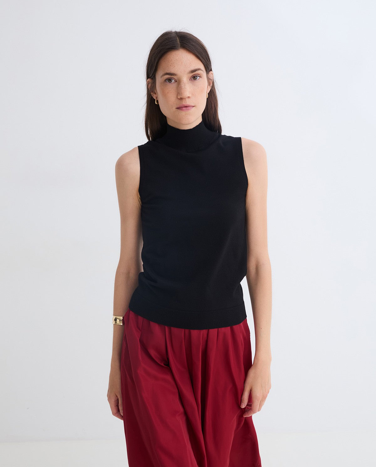 GONNA MIDI IN RASO ROSSO SCURO YERSE