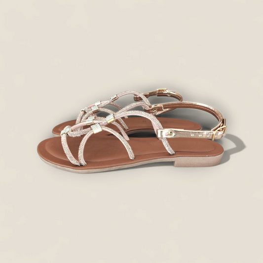 SANDALO FLAT CINTURINI INCROCIATI STRASS DONNA TOSCANA