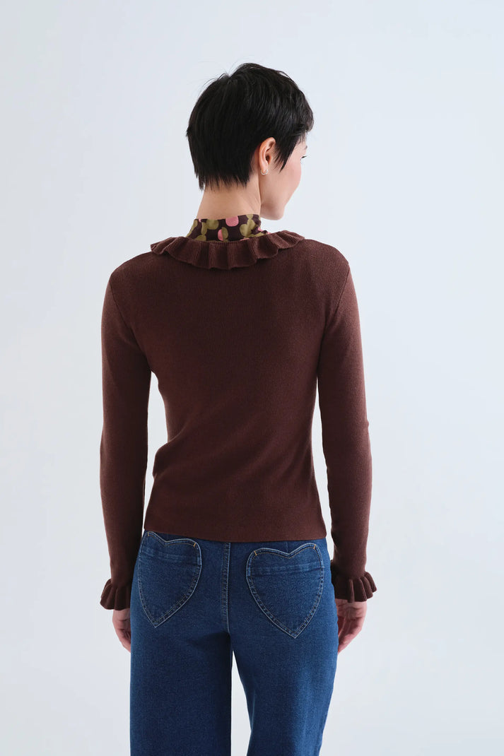 MAGLIA CON POLSINO VOLANT MARRONE  63C/10302 COMPANIA FANTASTICA