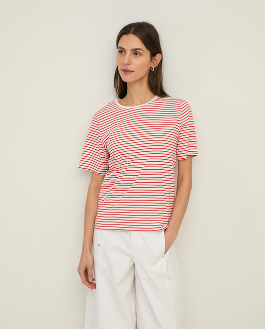 T-Shirt a Righe in Cotone Biologico Rosso ed Écru YERSE