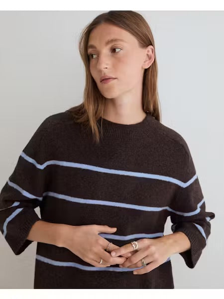 MAGLIONE A MANICHE CORTE RIGHE MARRONE AZZURRO 45540-213  YERSE