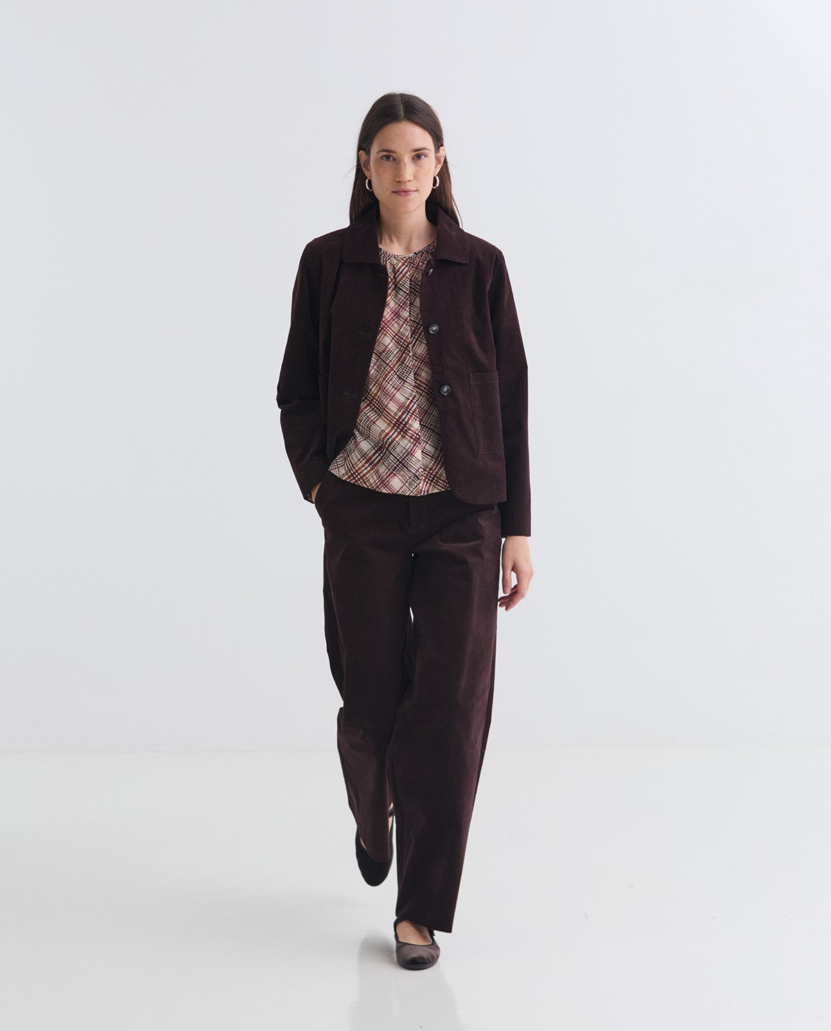 BLUSA IN GARZA A QUADRI ECRÙ YERSE