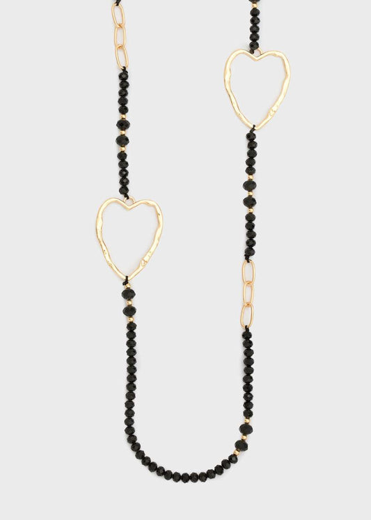 COLLANA LUNGA CON PERLINE E CUORI ORO\NERO NALÍ