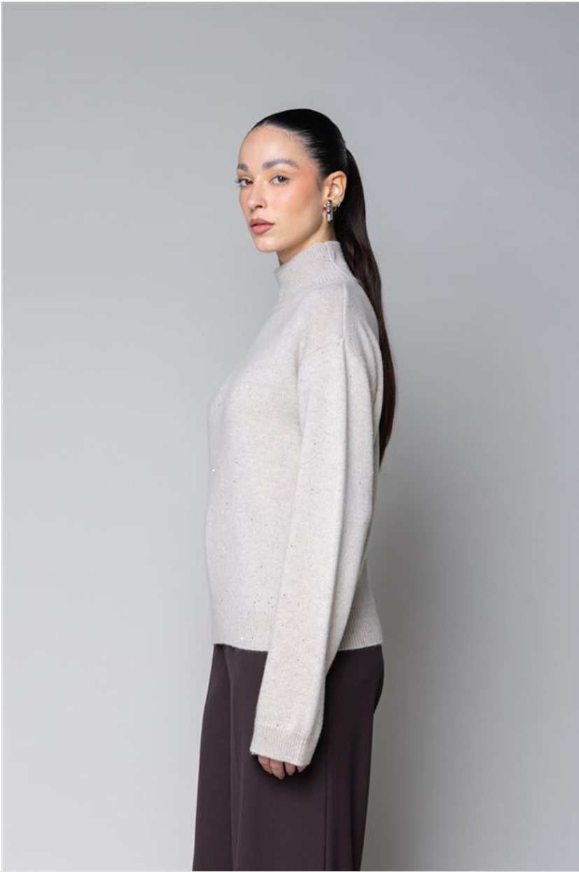 MAGLIA 100%LANA CON PAILLETTES MASTICE KAOS