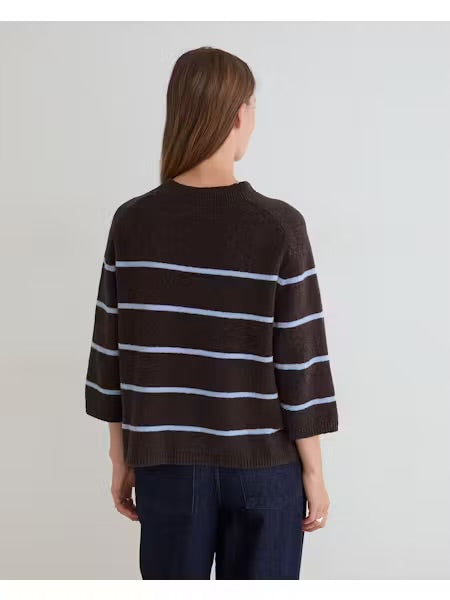 MAGLIONE A MANICHE CORTE RIGHE MARRONE AZZURRO 45540-213  YERSE