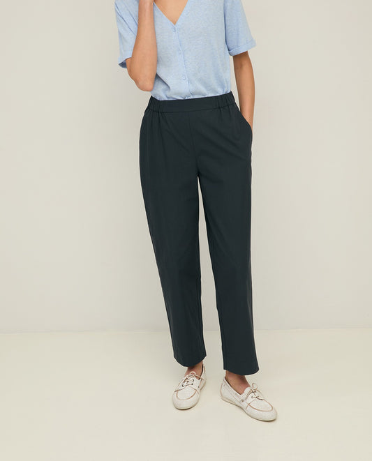 PANTALONI DRITTI IN POPELINE BLU YERSE
