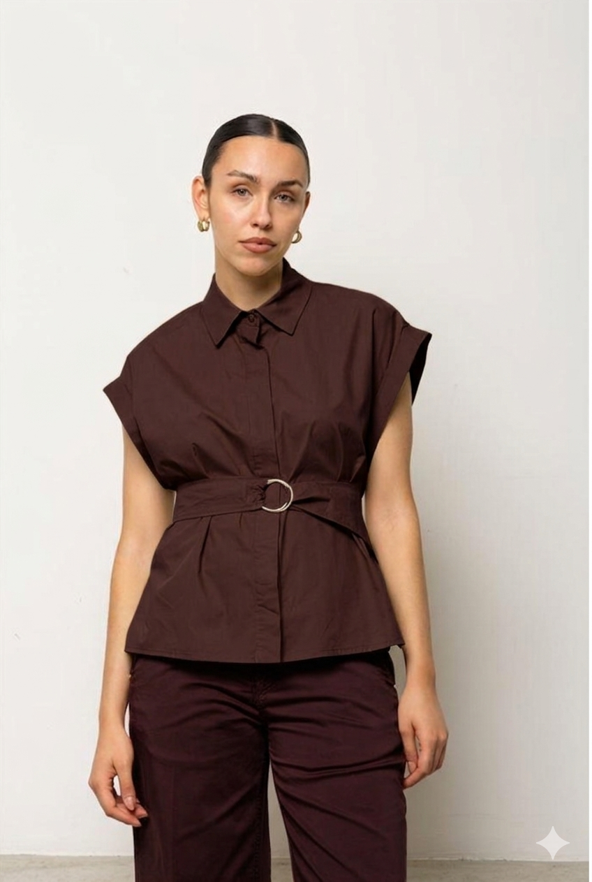 Camicia Smanicata con Maxi Cintura e Fibbia – Kaos Jeans