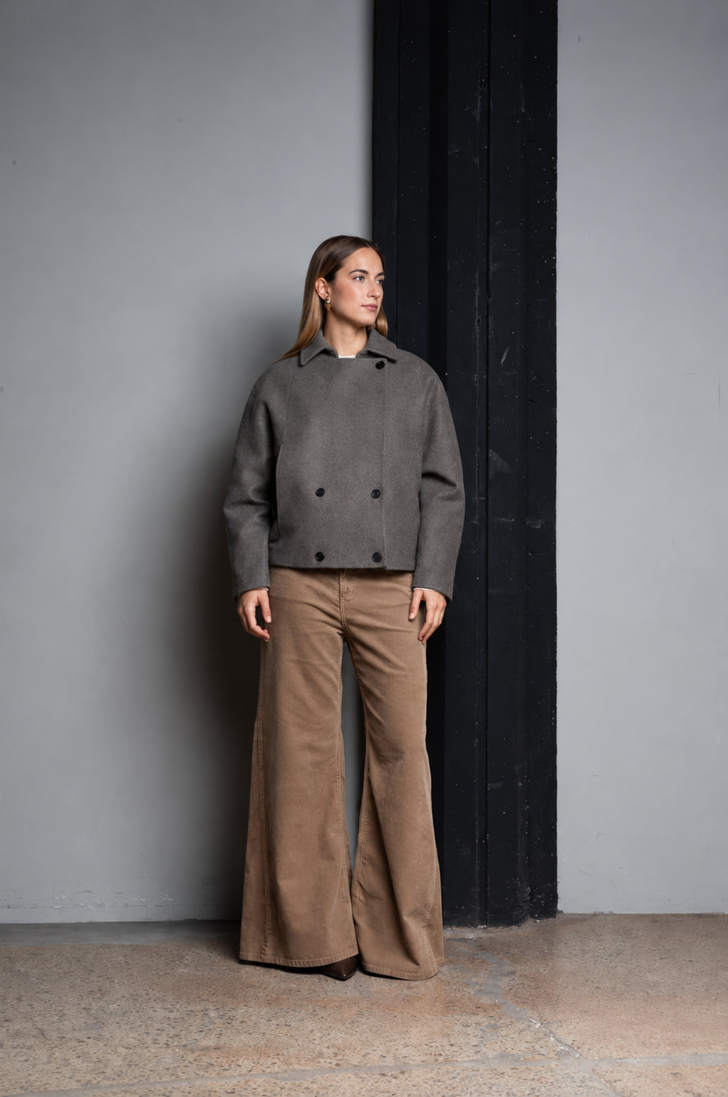 CABAN CORTO CON MANICHE BALLOON IN MISTOLANA GRIGIO KAOS JEANS