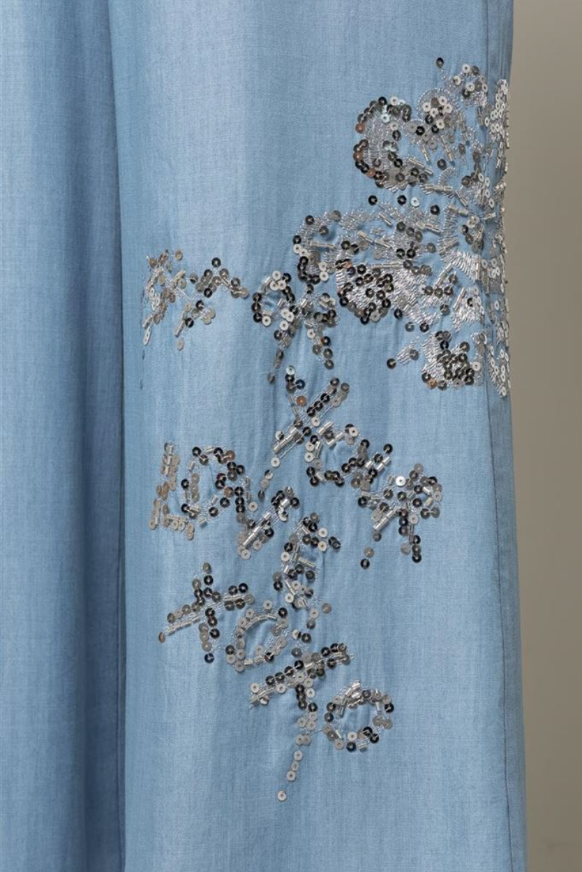 Pantaloni Palazzo Effetto Denim con Ricamo  KAOS JEANS