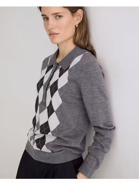 MAGLIA  100% LANA MERINOS ROMBI GRIGIO VERDE 45589-333 YERSE