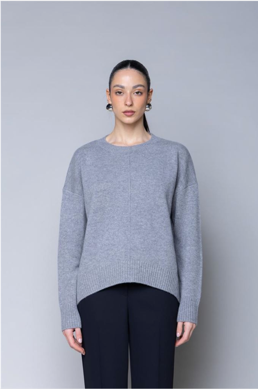 MAGLIA 100% LANA CON MANICHE RAGLAN GRIGIO MELANGE KAOS