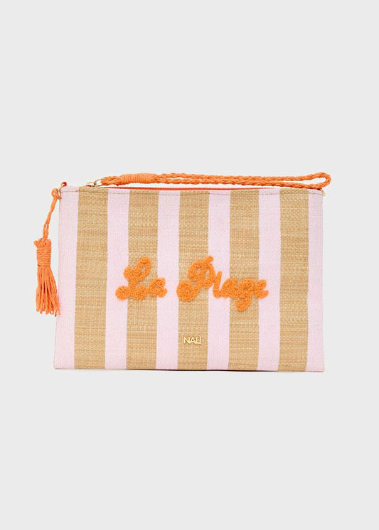POCHETTE CAPRI IN RAFIA RIGHE ROSA NALÌ