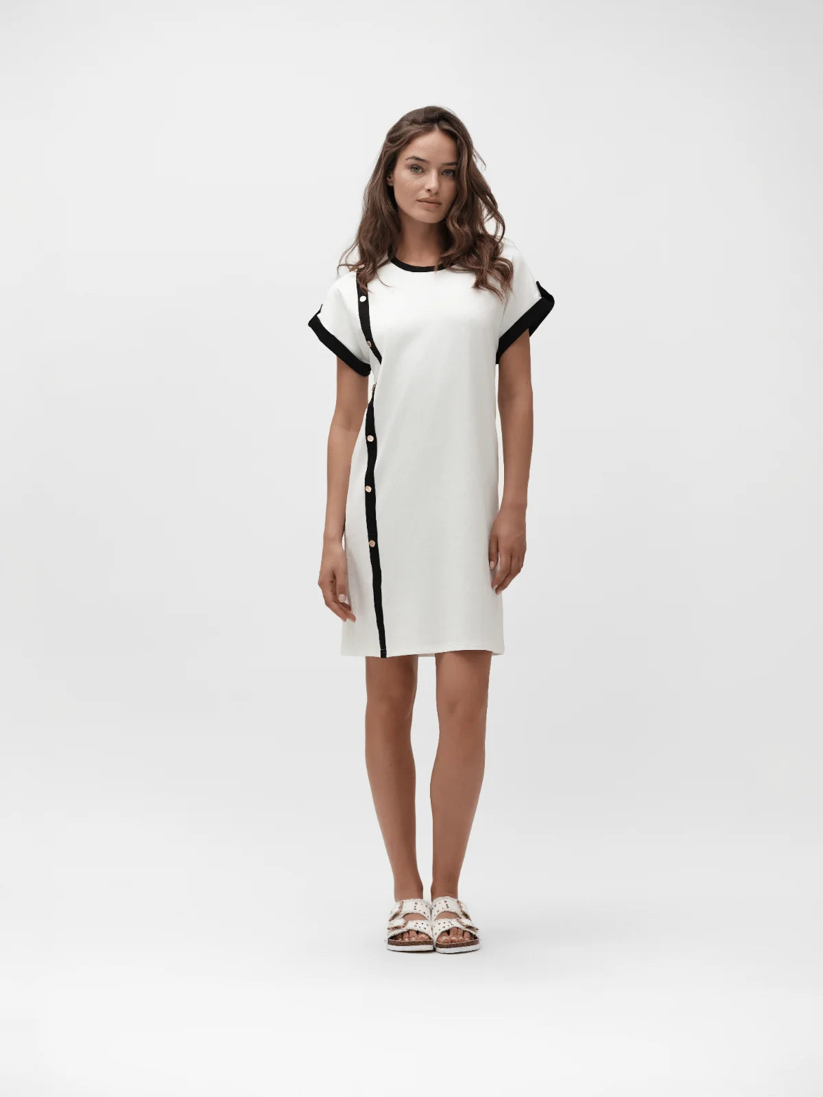 ABITO T-SHIRT BICOLORE CON BOTTONI ORO WHITE WISE