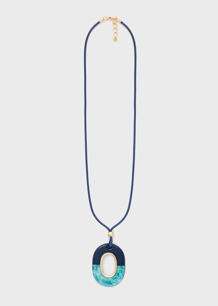 COLLANA VALE PENDENTE OVALE  RESINA BLU NALÍ