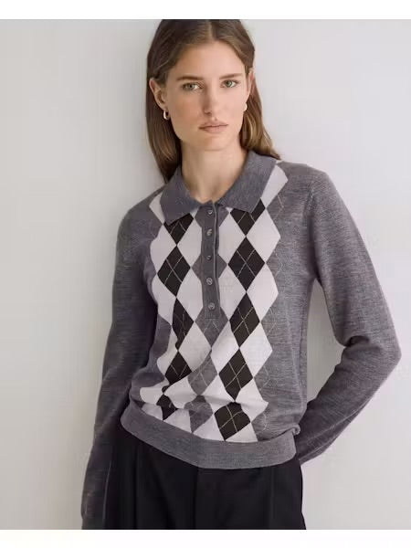 MAGLIA  100% LANA MERINOS ROMBI GRIGIO VERDE 45589-333 YERSE
