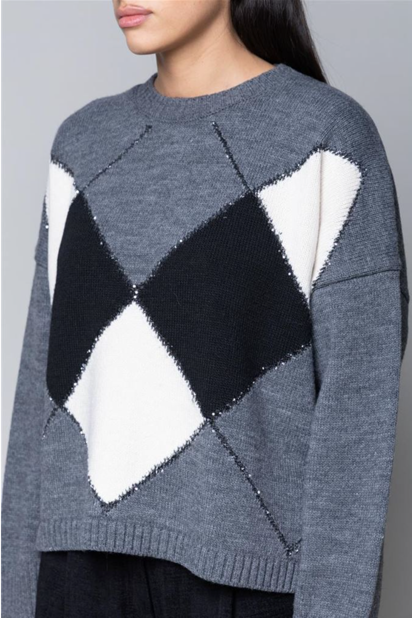 MAGLIA JACQUARD ROMBI GIROCOLLO GRIGIO KAOS